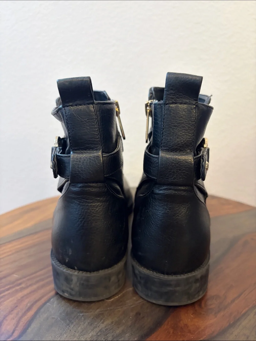 Tommy Hilfiger Black Faux Leather Booties with Gold Hardware